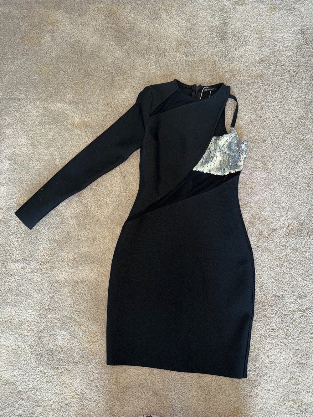 Black One-Shoulder Sequin Accent Cocktail Dress